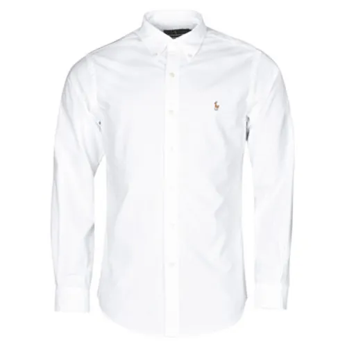 Polo Ralph Lauren  CHEMISE AJUSTEE EN OXFORD COL BOUTONNE  LOGO PONY PLAYER MULTICO  men's Long sleeved Shirt in White