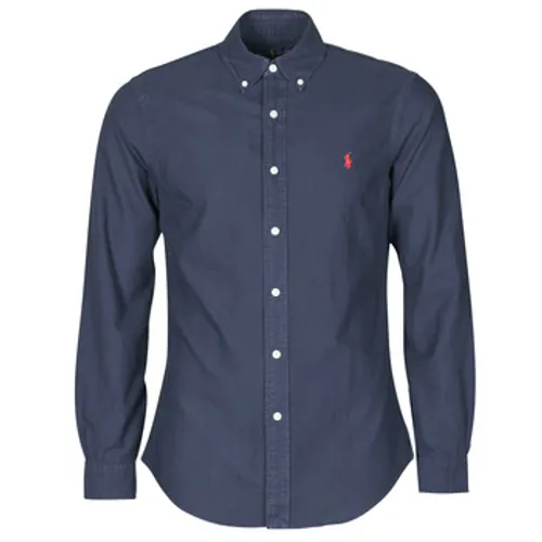 Polo Ralph Lauren  CHEMISE CINTREE SLIM FIT EN OXFORD LEGER TYPE CHINO COL BOUTONNE  men's Long sleeved Shirt in Marine