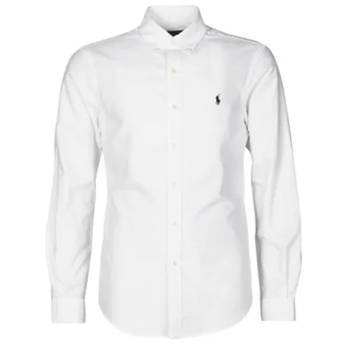 Polo Ralph Lauren  CHEMISE CINTREE SLIM FIT EN OXFORD LEGER TYPE CHINO COL BOUTONNE  men's Long sleeved Shirt in White
