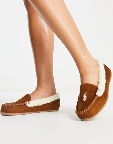 Polo Ralph Lauren declan moccassi slipper in brown and cream