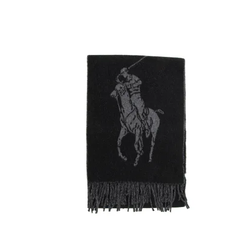 Polo Ralph Lauren , Double-Faced Maxi Logo Wool Scarf ,Black male, Sizes: ONE