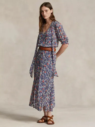 Polo Ralph Lauren Floral Print Georgette Maxi Dress, Red/Blue - Red/Blue - Female