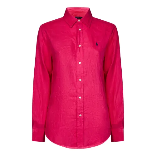 Polo Ralph Lauren , Fuchsia Linen Shirt with Pony Embroidery ,Pink female, Sizes:
