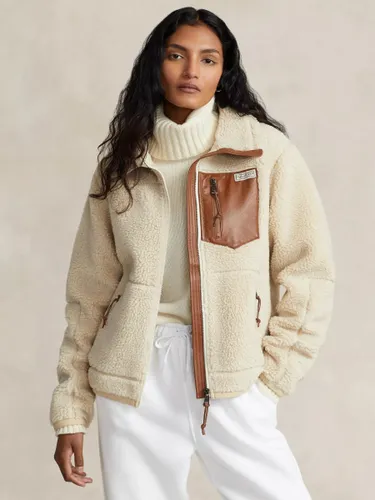 Polo Ralph Lauren Leather Trim Fleece Jacket, Natural - Natural - Female