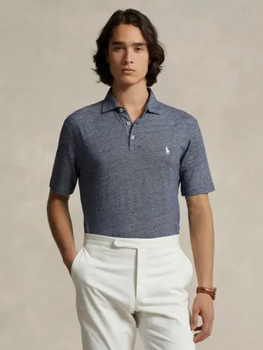 Polo Ralph Lauren Linen Blend Polo Top, Grey - Spring Navy Hthr - Male