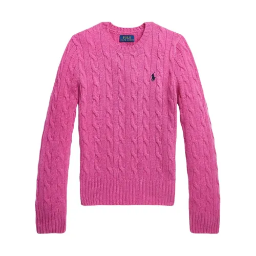 Polo Ralph Lauren , Magenta Heather Navy Cable Sweater ,Pink female, Sizes: