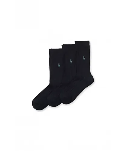 Polo Ralph Lauren Mens Egypt Rib Crew Sock 3 Pack - Black Fabric