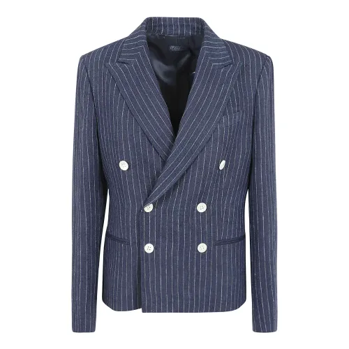 Polo Ralph Lauren , Navy Pinstripe Double-Breasted Blazer ,Blue female, Sizes: