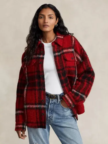 Polo Ralph Lauren Olivia Oversized Plaid Wool Blend Shirt, Red - Red - Female