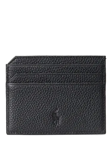 Polo Ralph Lauren Pebbled Leather Card Holder, Black - Black - Male