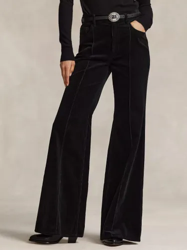 Polo Ralph Lauren Pintucked Corduroy Flare Flat Front Trousers, Black - Black - Female