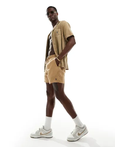 Polo Ralph Lauren Prepsters icon logo linen shorts in khaki tan CO-ORD-Brown