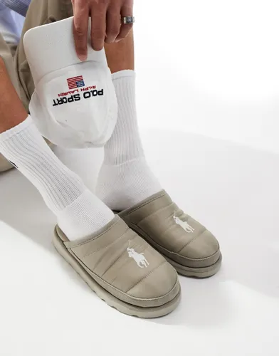 Polo Ralph Lauren puffer slipper with logo in cream-Neutral