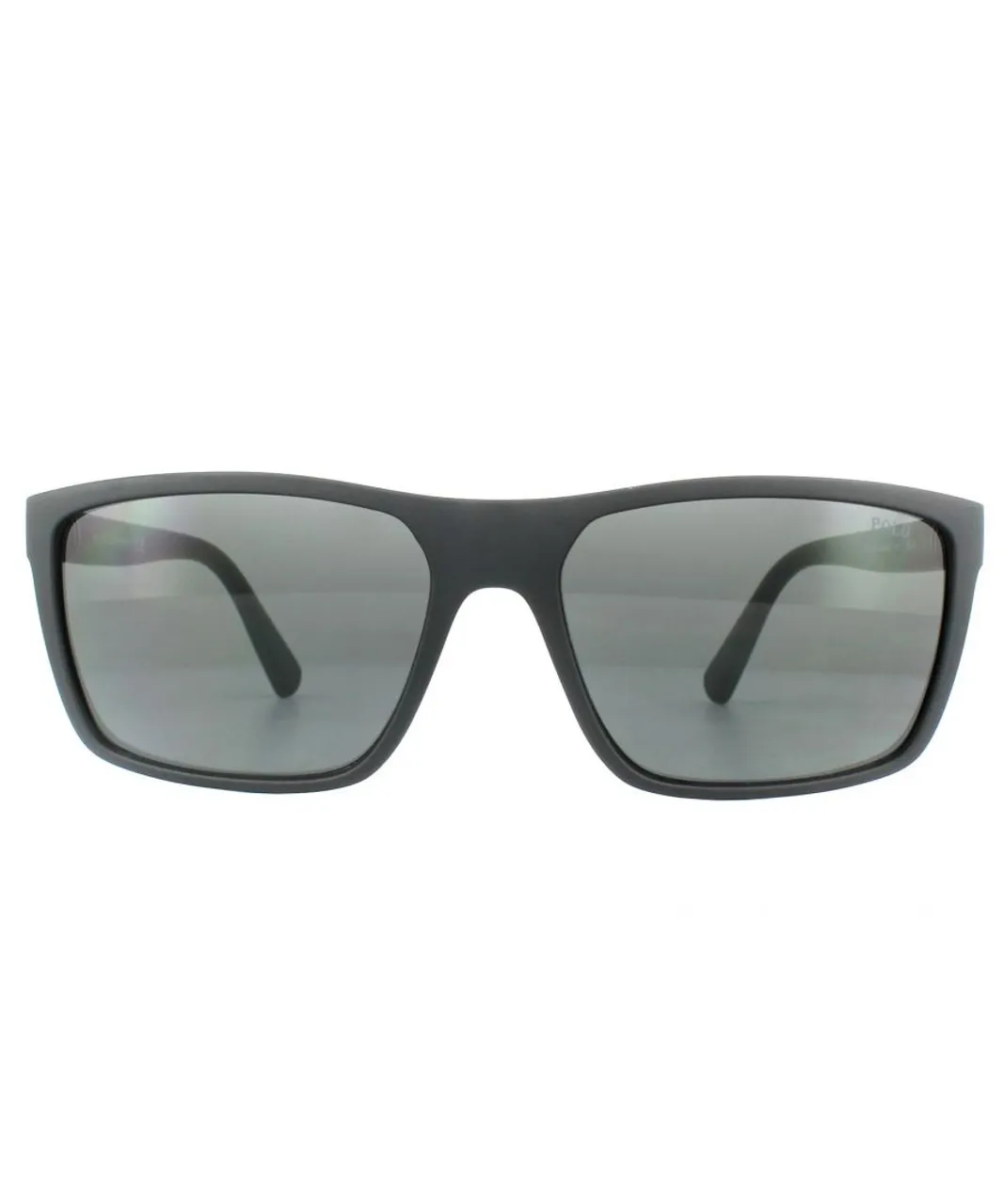 Polo Ralph Lauren Rectangle Mens Matt Black Dark Grey Sunglasses - One