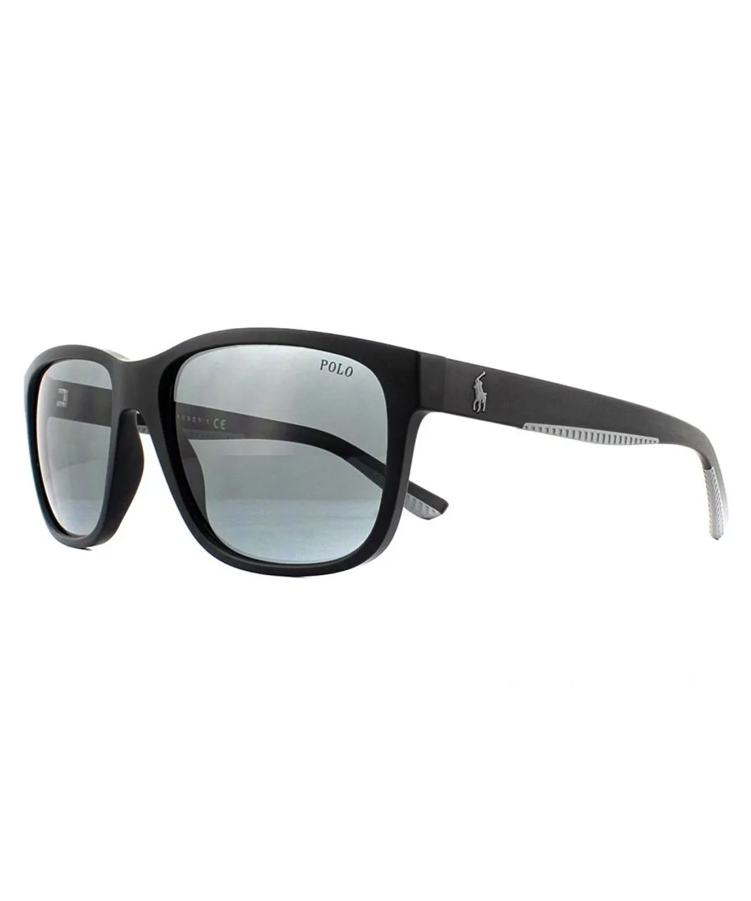 Polo Ralph Lauren Rectangle Mens Matte Black Grey Sunglasses - One