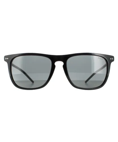 Polo Ralph Lauren Rectangle Mens Shiny Black Grey Sunglasses - One