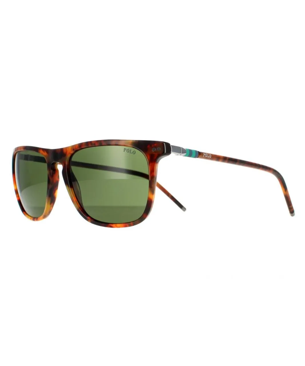 Polo Ralph Lauren Rectangle Mens Shiny Jerry Havana Bottle Green Sunglasses - Brown - One