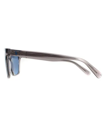 Polo Ralph Lauren Rectangle Mens Shiny Transparent Grey Light Blue Silver Mirror Sunglasses - One