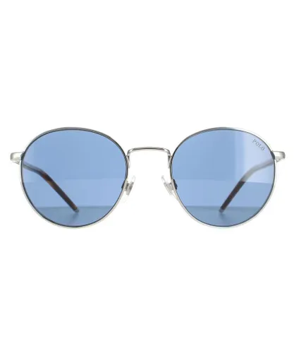 Polo Ralph Lauren Round Mens Shiny Silver Dark Blue Sunglasses - One