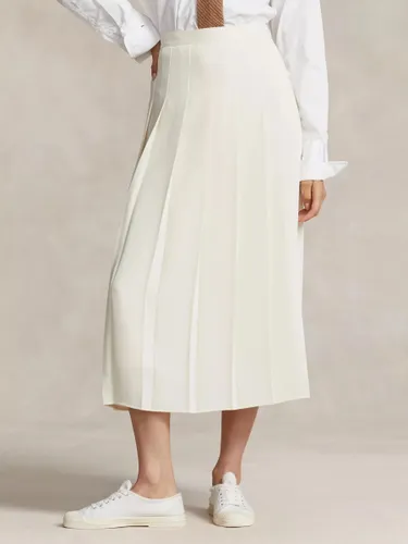 Polo Ralph Lauren Satin Pleated A-Line Midi Skirt, Natural Cream - Natural Cream - Female
