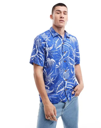 Polo Ralph Lauren short sleeve revere collar ocean breeze floral print rayon shirt classic oversized fit in mid blue