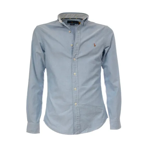 Polo Ralph Lauren , Slim-Fit Blue Checkered Oxford Shirt ,Blue male, Sizes: