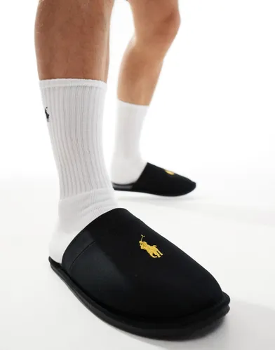 Polo Ralph Lauren slipper with gold logo in black