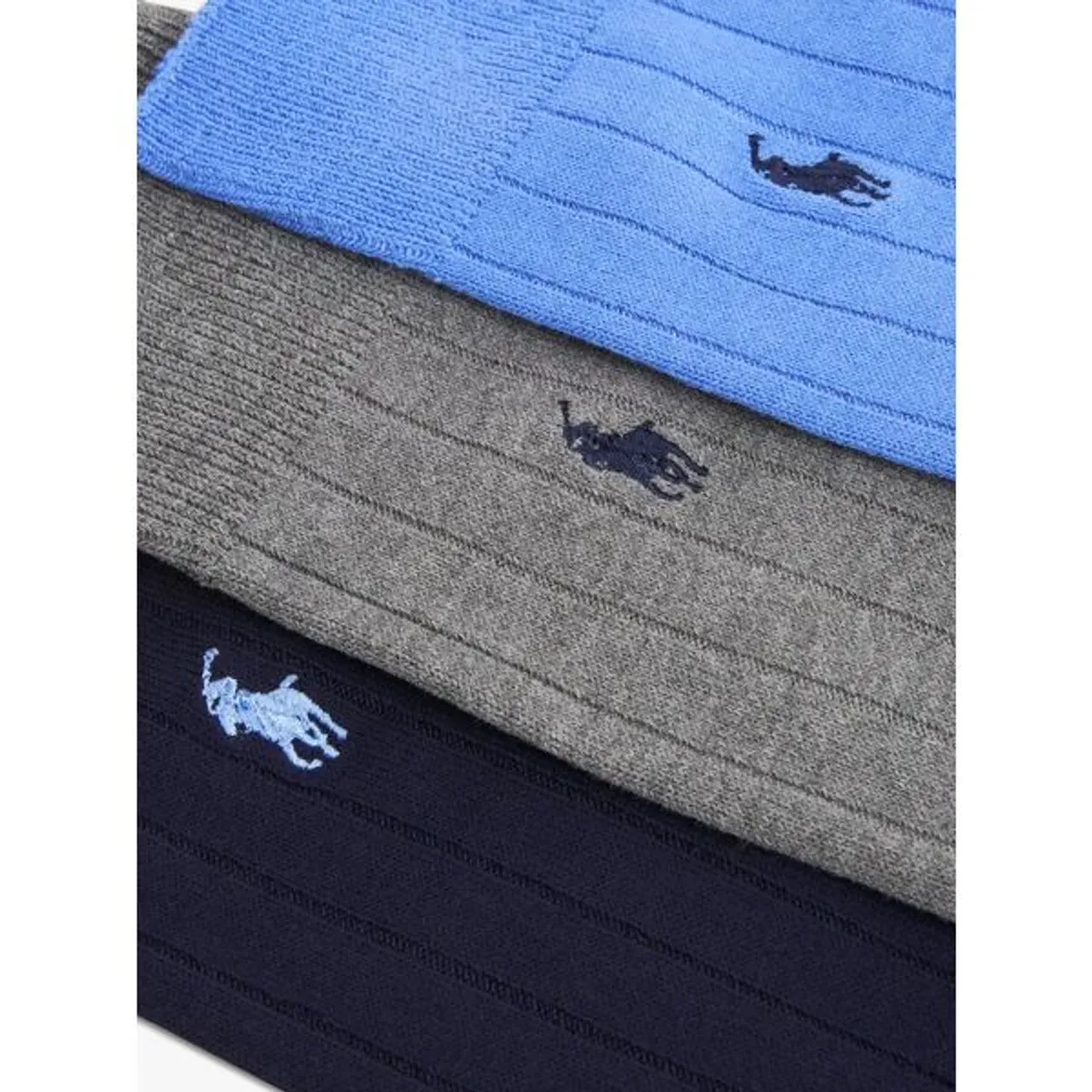 Polo Ralph Lauren Soft Rib Ankle Socks, Pack of 3, Bright Blue/Grey/Navy - Bright Blue/Grey/Navy - Male
