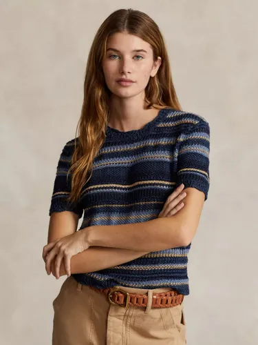 Polo Ralph Lauren Stripe Crochet Knit Top, Blue/Multi - Blue/Multi - Female