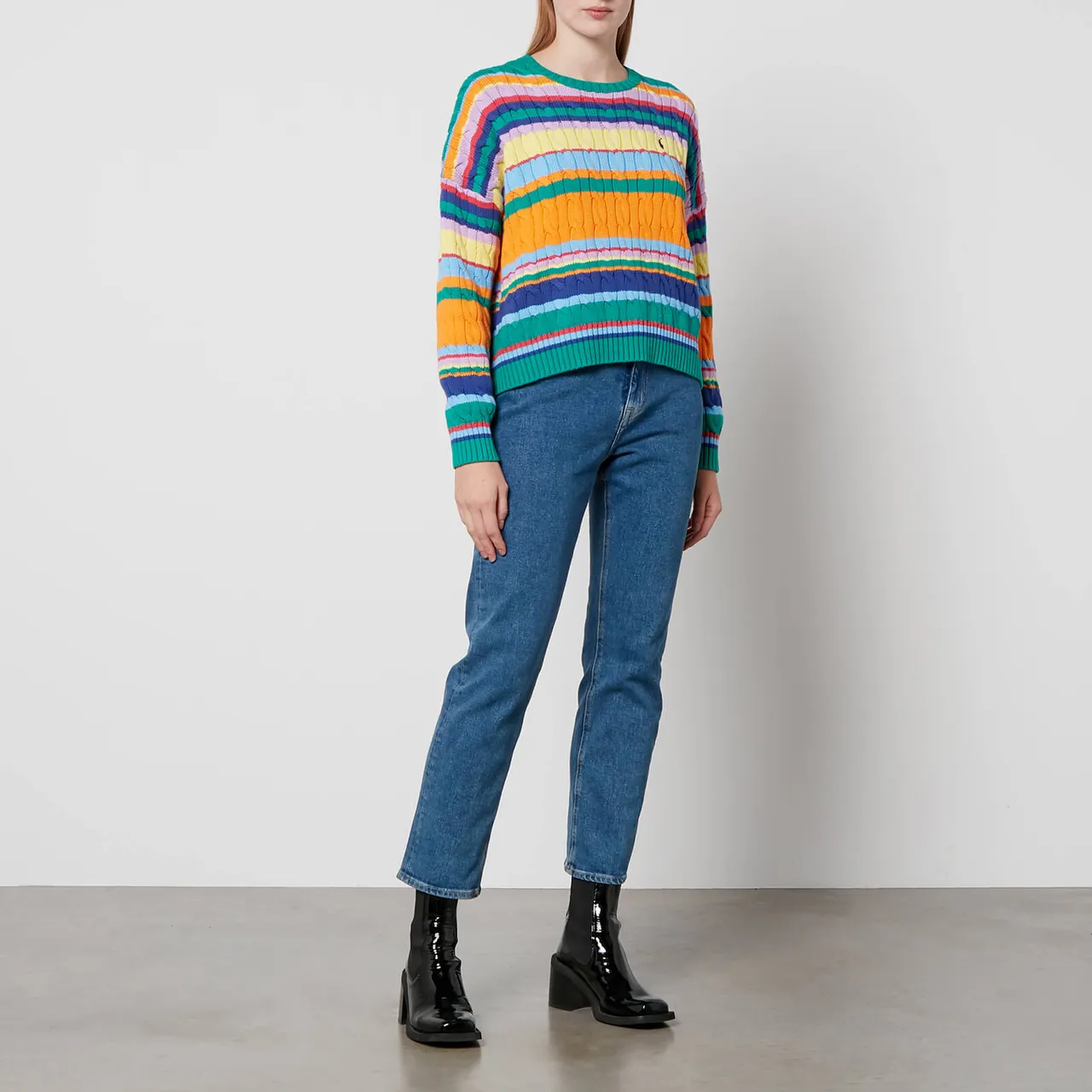 Polo Ralph Lauren Striped Cable-Knit Cotton Long Sleeve Pullover