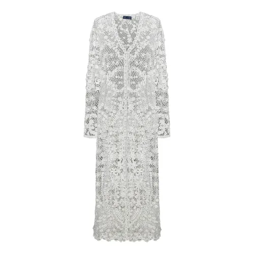 Polo Ralph Lauren , White Crochet Knit V-Neck Dress ,White female, Sizes: