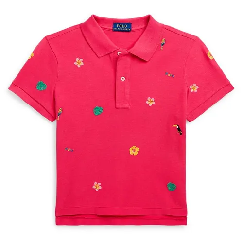 Polo Ralph Lauren White Tropical-Embroidery Mesh Polo Shirt Girls - Pink