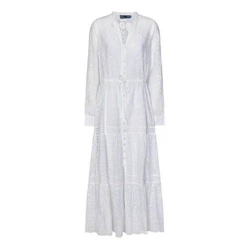 Polo Ralph Lauren , White V-Neck Dress with Drawstring Waist ,White female, Sizes:
