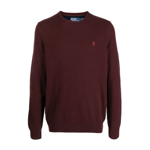 Polo Ralph Lauren , Wine Red Wool Sweater with Polo Pony Motif ,Brown male, Sizes: