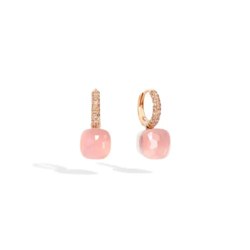 Pomellato , Rose Gold and White Gold Earrings with Pink Quartz and Brown Diamonds ,Pink female, Sizes: ONE SIZE