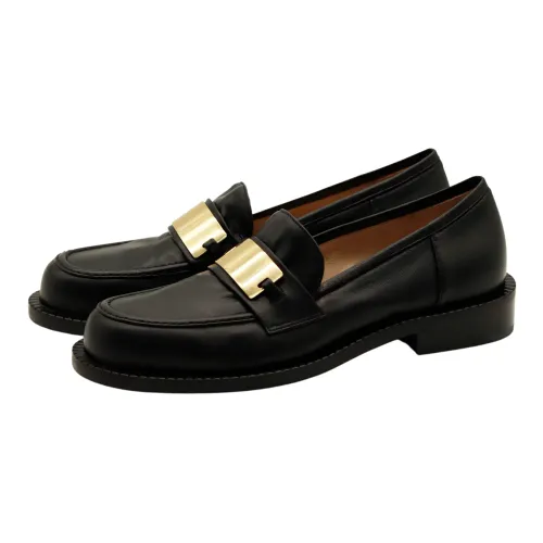 Pomme D'or , Black Leather Loafer with Gold Buckle ,Black female, Sizes: