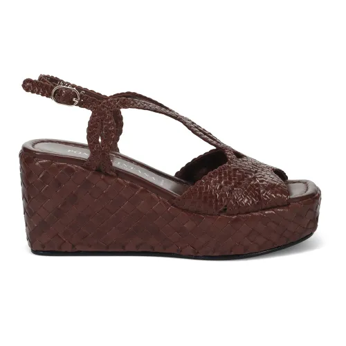 Pons Quintana , Hand-braided Leather Platform Sandal ,Brown female, Sizes: