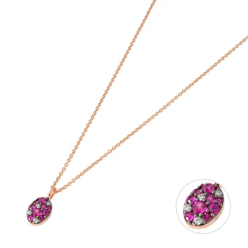 Ponte Vecchio 18ct Rose Gold Ruby Diamond Pave Oval Necklace