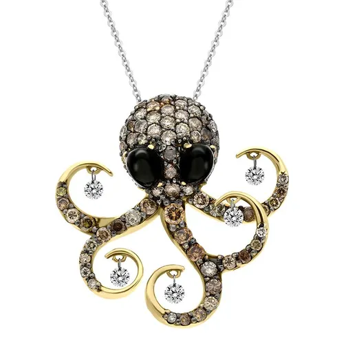 Ponte Vecchio 18ct Yellow Gold Whitby Jet Brown Diamond Octopus Necklace D - Yellow Gold