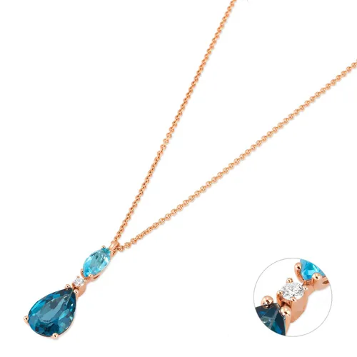Ponte Vecchio Iris 18ct Rose Gold 2.30ct Blue Topaz Diamond Necklace
