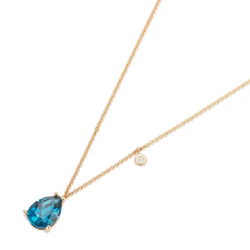 Ponte Vecchio Iris 18ct Rose Gold Blue Topaz Diamond Chain Pendant Necklace