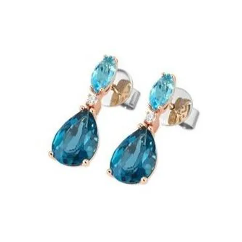 Ponte Vecchio Iris 18ct Rose Gold Blue Topaz Diamond Drop Earrings