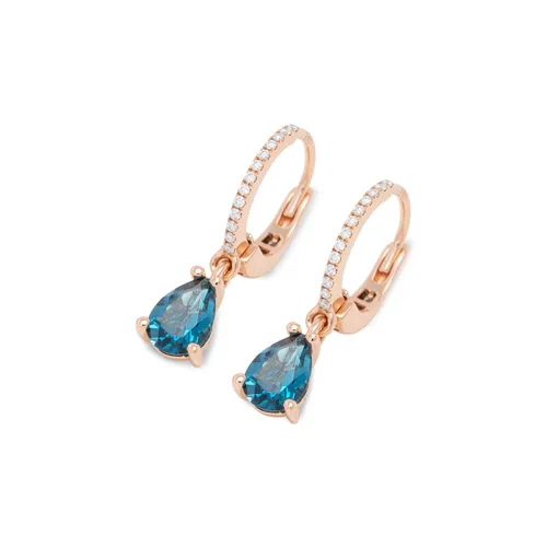 Ponte Vecchio Iris 18ct Rose Gold Blue Topaz Diamond Hoop Drop Earrings