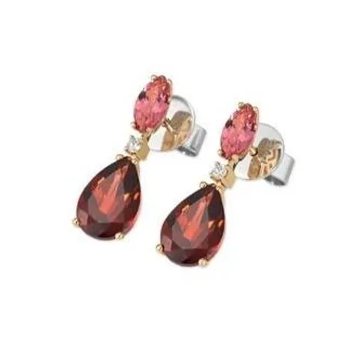 Ponte Vecchio Iris 18ct Rose Gold Garnet Tourmaline Diamond Drop Earrings