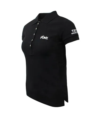 Pony Womens Short Sleeve Polo Shirt Casual Top Black 911W2C08BK Textile