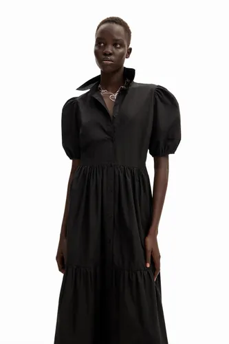 Poplin midi shirt dress - BLACK - XS