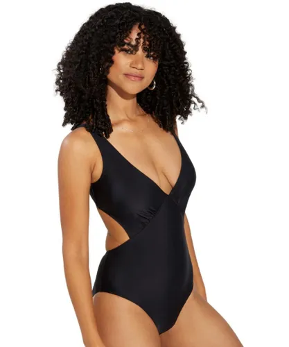 Pour Moi Womens 25606 Cut Out Control Swimsuit - Black Elastane