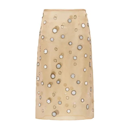 Prada , Beige Organza Embroidered Skirt ,Beige female, Sizes: