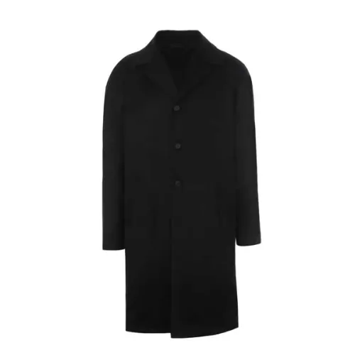 Prada , Black Cashmere Single-Breasted Coat ,Black male, Sizes: