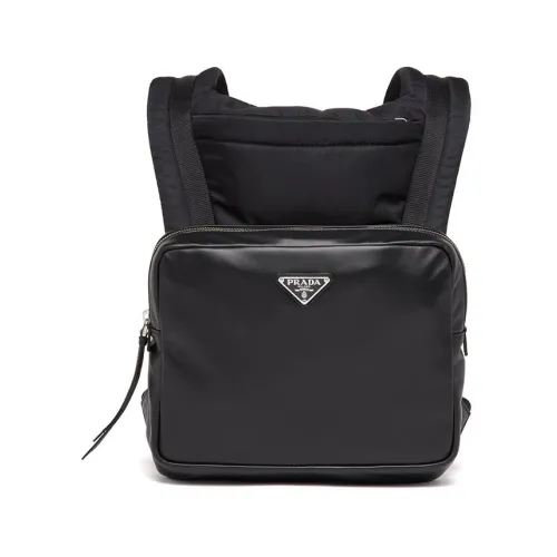 Prada , Black Leather Backpack with Silver Hardware ,Black male, Sizes: ONE SIZE